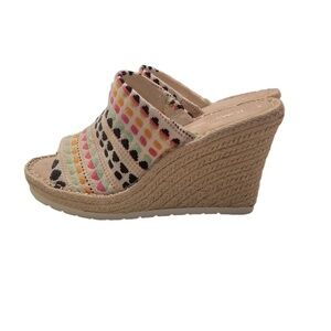 TOMS Espadrille Wedge Womens Size 9 Multi Color Mule Embroidered Bohemian Summer